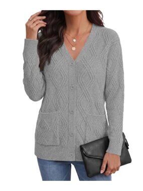 Cable Knit Button Down Cardigan Sweater with Pockets